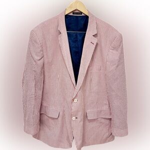 Linea Uomo Blazer Mens Red White Striped Seersucker Cotton Button Up Jacket